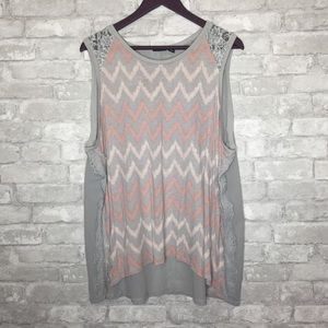 Ana lace high low chevron print top